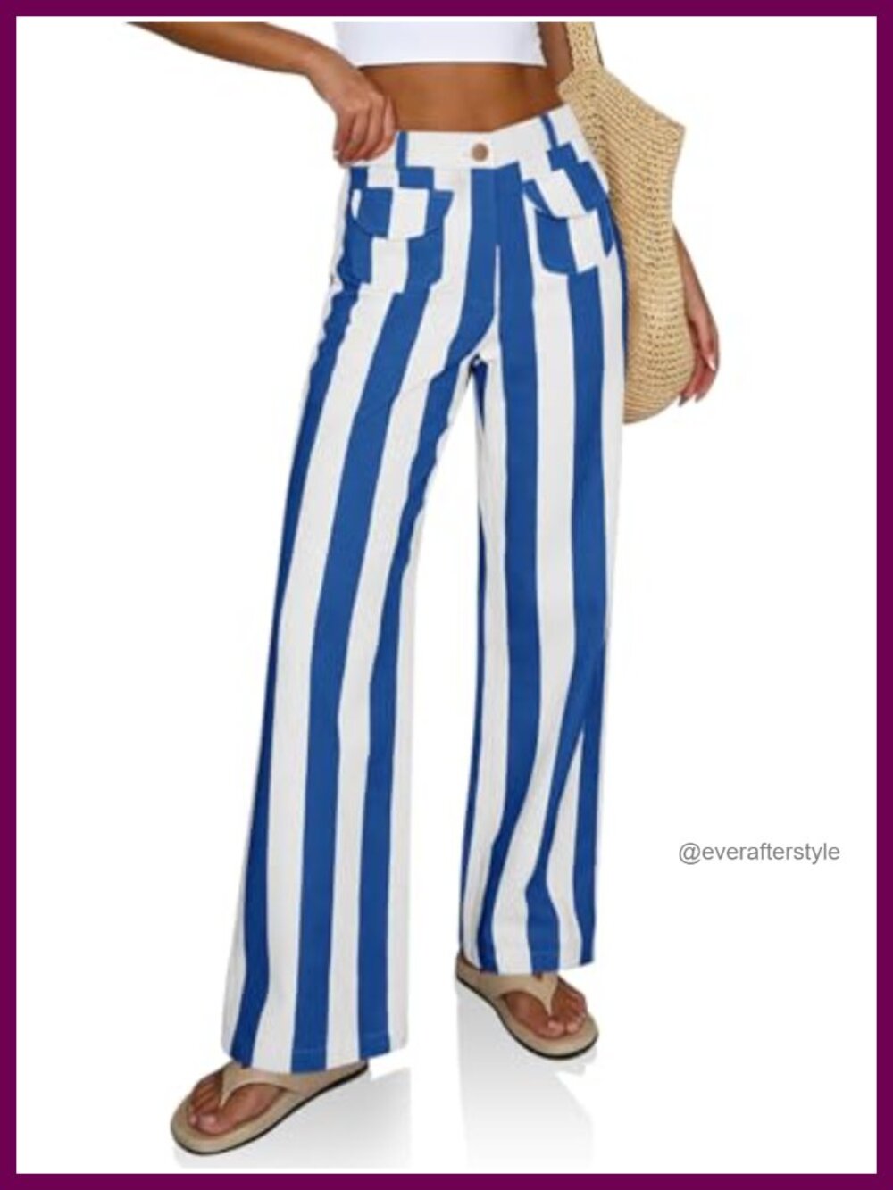 High Rise Striped Wide Leg Jeans Baggy Trendy Cotton Denim